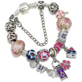 Snake Bone Pansy Flower Butterfly Pendant Bracelet