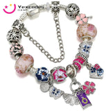 Snake Bone Pansy Flower Butterfly Pendant Bracelet