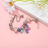 Snake Bone Pansy Flower Butterfly Pendant Bracelet
