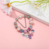 Snake Bone Pansy Flower Butterfly Pendant Bracelet