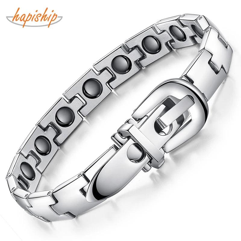 Unisex 14 Magnet Stainless Steel Therapy Bracelet Power Bangle