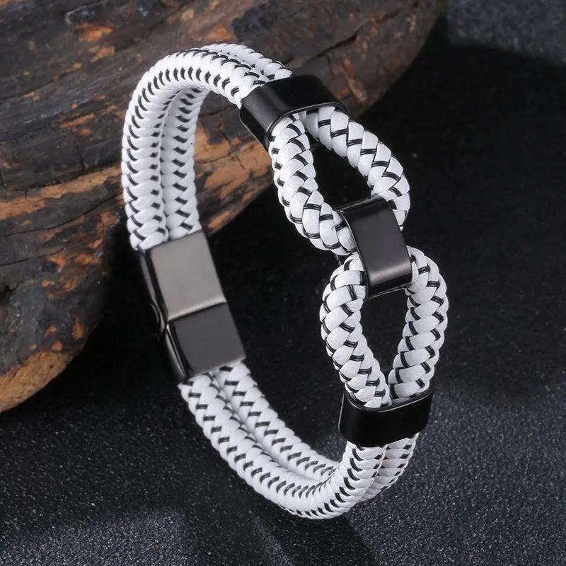 Vintage Leather Charm Bracelet Stainless Steel Bangle