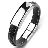 Men Braided Leather Bracelet Stainless Steel Clasp Punk Jewelry Wristband
