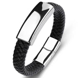 Men Braided Leather Bracelet Stainless Steel Clasp Punk Jewelry Wristband