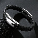 Men Braided Leather Bracelet Stainless Steel Clasp Punk Jewelry Wristband