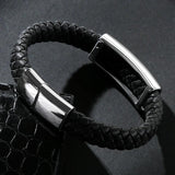 Men Braided Leather Bracelet Stainless Steel Clasp Punk Jewelry Wristband