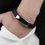 Men Braided Leather Bracelet Stainless Steel Clasp Punk Jewelry Wristband