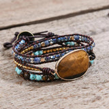 Leather Wrap Bracelet Mix Stone Tiger Eyes 3 Strands