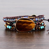Leather Wrap Bracelet Mix Stone Tiger Eyes 3 Strands
