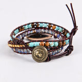 Leather Wrap Bracelet Mix Stone Tiger Eyes 3 Strands