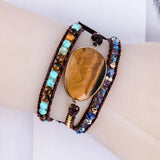 Leather Wrap Bracelet Mix Stone Tiger Eyes 3 Strands