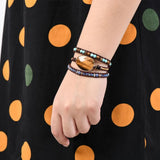 Leather Wrap Bracelet Mix Stone Tiger Eyes 3 Strands