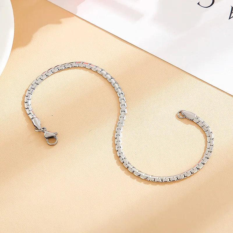 Women Men Silver Bead Chain Bracelet Jewelry