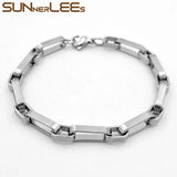 6mm Stainless Steel Bracelet Geometric Box Link Chain Silver Plated SC199