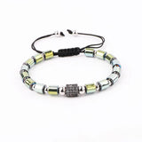 Colorful Hematite Beads CZ Pave Charm Cord Bracelet