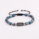 Colorful Hematite Beads CZ Pave Charm Cord Bracelet