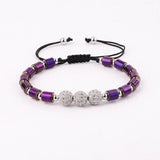 Colorful Hematite Beads CZ Pave Charm Cord Bracelet