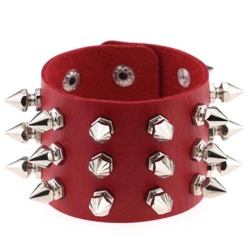 Goth Punk Spike Rivet Bracelet Cosplay Exaggerated Three Row Leather
