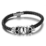Europe Stainless Steel Double Skulls Leather Bracelet