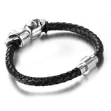 Europe Stainless Steel Double Skulls Leather Bracelet