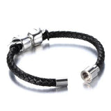 Europe Stainless Steel Double Skulls Leather Bracelet