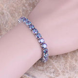 Rainbow CZ Silver Plated Chain Bracelet 7 inch