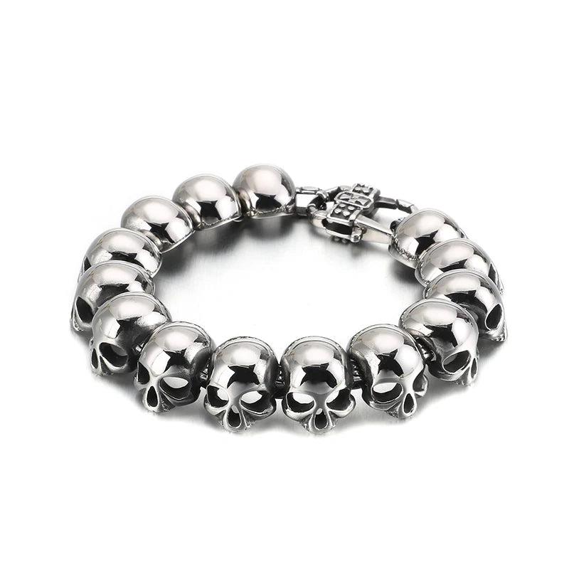 Punk Metal Heavy Skull Charm Bracelet Men Stainless Steel Gift