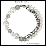 Hip Hop Punk Double Layer Bracelet Pearls Cuban Chain Women Men