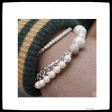 Hip Hop Punk Double Layer Bracelet Pearls Cuban Chain Women Men