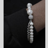 Hip Hop Punk Double Layer Bracelet Pearls Cuban Chain Women Men