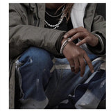 Hip Hop Punk Double Layer Bracelet Pearls Cuban Chain Women Men