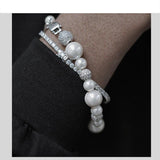 Hip Hop Punk Double Layer Bracelet Pearls Cuban Chain Women Men