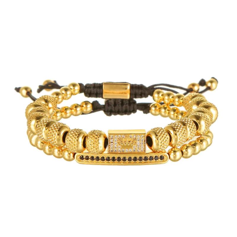 2Pcs CZ Crown Bracelets Set for Women Men Bar Charm Bangles