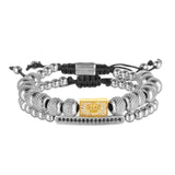 2Pcs CZ Crown Bracelets Set for Women Men Bar Charm Bangles
