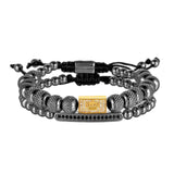 2Pcs CZ Crown Bracelets Set for Women Men Bar Charm Bangles