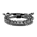2Pcs CZ Crown Bracelets Set for Women Men Bar Charm Bangles
