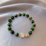 18K Plated Emerald Beads Friendship Bracelet Set for Women