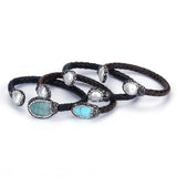 Pearl and Turquoise Stone Charm Leather Wrap Bracelet