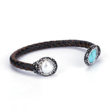Pearl and Turquoise Stone Charm Leather Wrap Bracelet