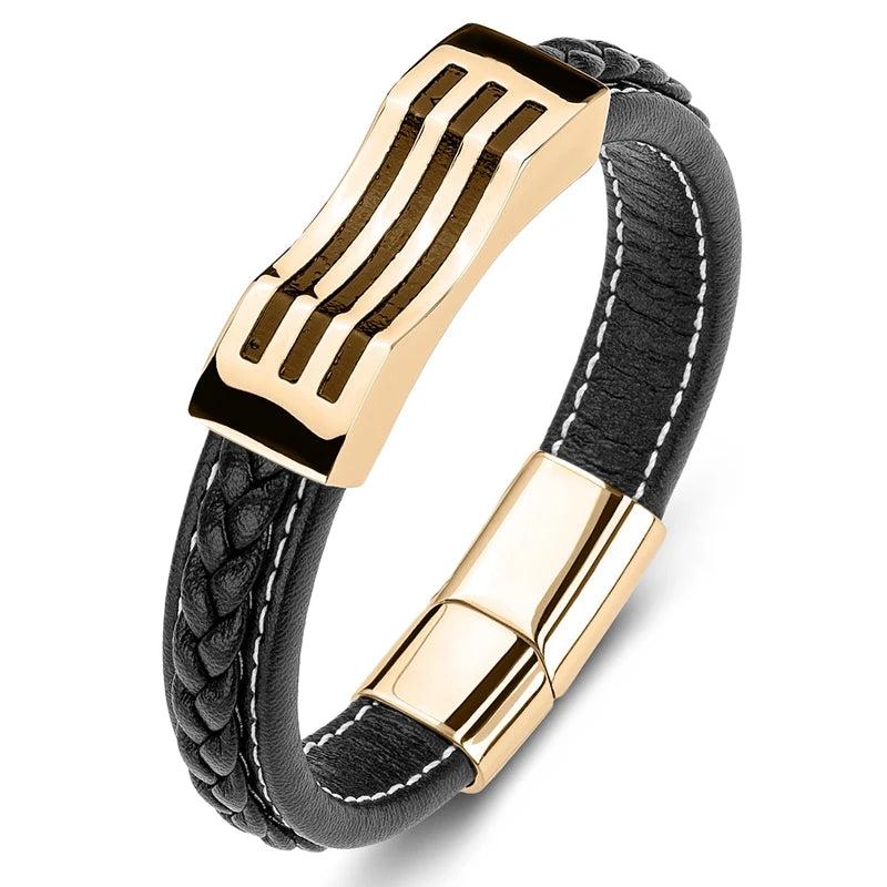 Men Leather Bracelets Punk Charm Cuff Bangles for Women