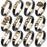Men Leather Bracelets Punk Charm Cuff Bangles for Women