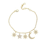 Moon&star Chain Charm Bracelets Tiny CZ Stone Women Snowflake Jewelry