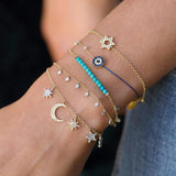 Moon&star Chain Charm Bracelets Tiny CZ Stone Women Snowflake Jewelry