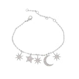 Moon&star Chain Charm Bracelets Tiny CZ Stone Women Snowflake Jewelry