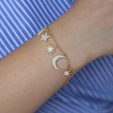 Moon&star Chain Charm Bracelets Tiny CZ Stone Women Snowflake Jewelry