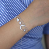 Moon&star Chain Charm Bracelets Tiny CZ Stone Women Snowflake Jewelry