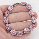 Classic Link Chain Bracelet with Safety Clasp Red Pink Stones