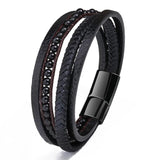 Tiger Eye Stone Men's Bracelet Stainless Steel Leather Beaded