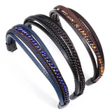 Tiger Eye Stone Men's Bracelet Stainless Steel Leather Beaded