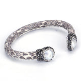 Grey Pearl Rhinestone Charm Leather Wrap Bracelet